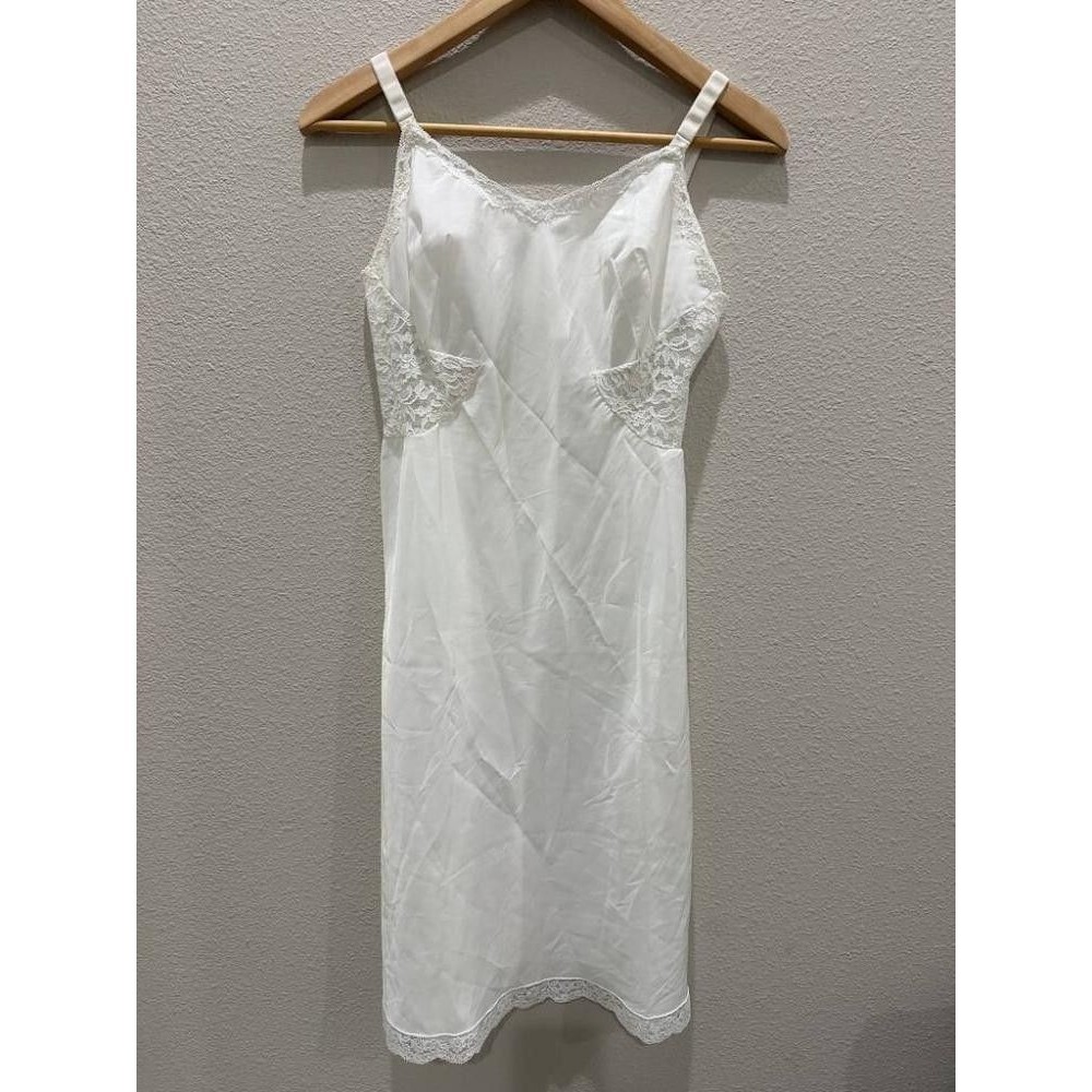 Vintage Barbizon Contura White Full Slip Dress with Lace Back - Size 34 A